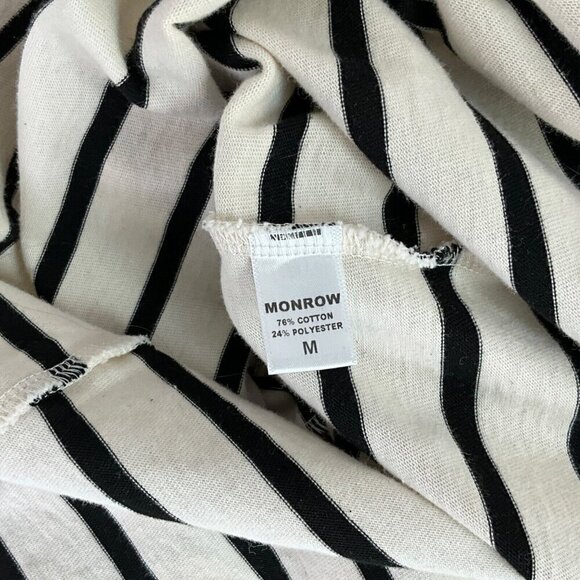 Monrow Size M Striped Midi Dress White Black Sleeveless Mock Neck Knee Length - Picture 10 of 11